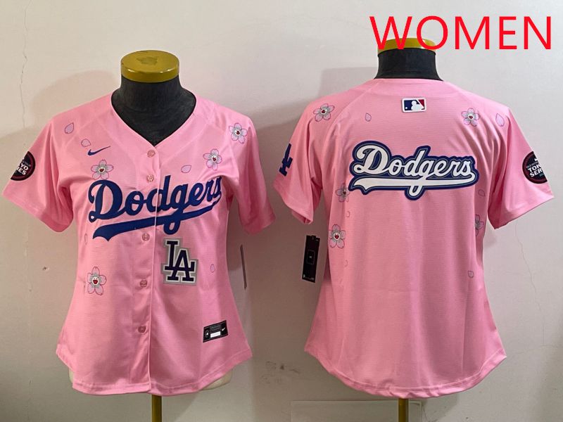 Women Los Angeles Dodgers Blank Pink Sakura Edition 2025 Nike MLB Jersey style 17->women mlb jersey->Women Jersey